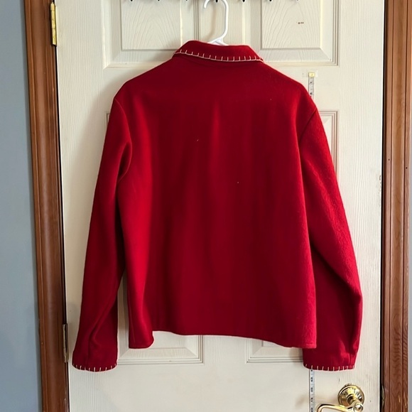 Take two clothing-L-red-wool blend, snowman,stars,snowflakes,button down jacket - Picture 2 of 12